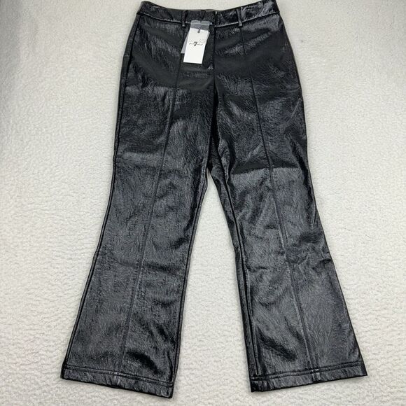 7 For All Mankind Faux Leather Pants Wide Leg Shiny Black Medium 29x27 NWT‎ - Picture 1 of 13